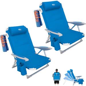 #WEJOY Folding Beach Chair for Adults, 4-Position Aluminum Lightweight Beach Chair, Low Sands Chairs with Shoulder Strap, Cup Holder and Padded Headrest, Supports 265lbs for Lawn count of 2