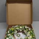 Sggvecsy White Daisy Wreath 24 Inch with Fake Silk Floral Green Eucalyptus Leaves and Lavender for Spring Summer Front Door Window Wall Wedding Farmhouse Festival Decor