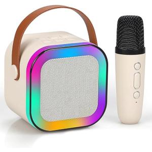 Merv - K-22 Portable Karaoke Speaker System with Wireless Microphone, RGB Lights & Lossless Sound (Beige)