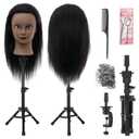 Mannequin Head 100% Real Hair,14-16 Braiding Mannequin Head with Stand&Table Clamp,Real Hair Cosmetology Manikin Head with Mannequin Head Stand (dark gray)