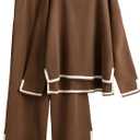 Tanming Women's 2 Piece Outfits Long Sleeve Knit Sweater Top Wide Leg Pants Lounge Sets Tracksuits (Medium, Brown)