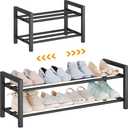Detsuk 2-Tier Expandable Shoe Rack (17.5"-30.7") – Adjustable Heavy-Duty Metal Shoe Organizer Shelf for Closet, Entryway, Mudroom & Garage – Durable Freestanding Storage, Black