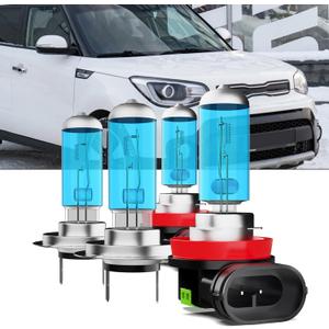 Upgraded Halogen Headlight Bulbs Fit For Kia Soul 2013-2019,H7 High Beam H11/H8/H9 Low Beam High Performance Headlights,6000K White,Plug n Play,4-Pack