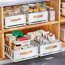 2PCS Pull out Cabinet Organizer,Heavy Duty Slide out Pantry Shelves Drawer Storage with Adhesive Nano Film,Sliding Mesh Cabinet Basket with Handle for Kitchen, Bathroom, Home, 9.8"W X 15.7"D X 6.2"H,White