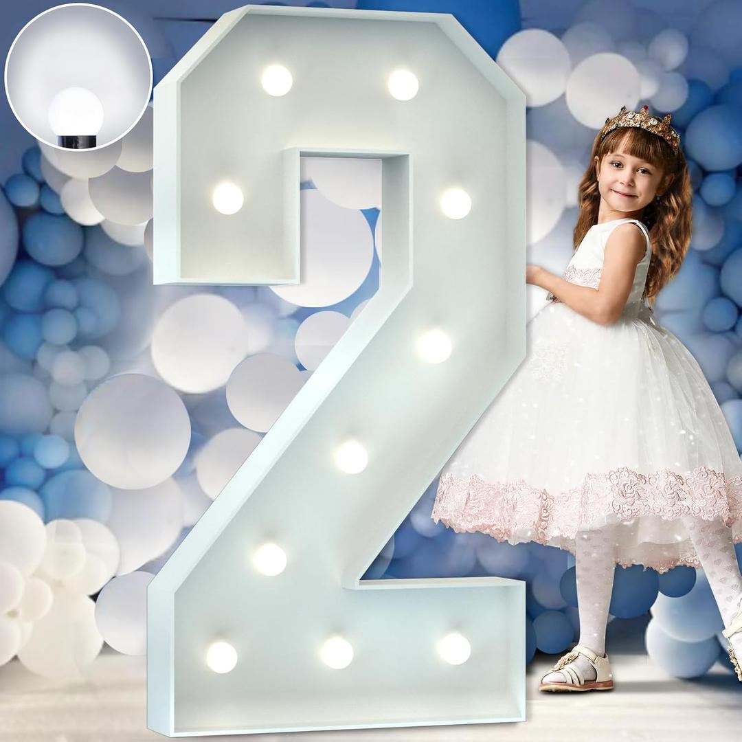 imprsv 4FT Light Up Marquee Numbers - Cool White, Large Cardboard, Perfect for 12th, 20th, 21st Birthday Parties & Anniversaries