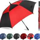 Automatic Open Golf Umbrella, 54/62/68/72 inch Extra Large Oversize Double Canopy Vented Stick Umbrellas, Windproof Waterproof Umbrella for Men And Women (Black/Red)