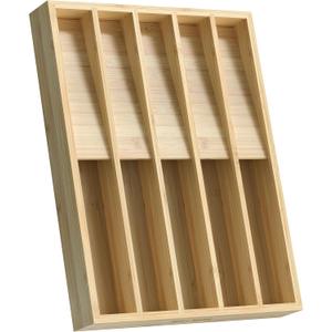 Silverware Organizer, Utensil Drawer Organizer & Cutlery Tray Dividers for Spoons Forks Knives (10 Slot, Natural Bamboo), 16Dx12.3Wx1.7H (Medium)