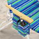 Tall Beach Chairs for Adults, 17" High Backpack Beach Chair with Wooden Armrests, 5 Positions Reclining Heavy Duty Chair with Large Cooler Pouch, Support to 350LBS Striped Blue&Green,1pack
