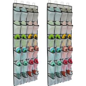 Felibeaco 2 Pack Over The Door Shoes Organizers, Behind Door Shoes Hang Holder Rack with 48 Mesh Large Pockets, Clear Fabric Shoes Hanger Storage Organizer Bag for Bedroom, Pantry, Dorm, White