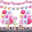 Valentine's Day Party Decorations, Happy Valentines Day Banner with Cupcakes Toppers and Romantic Latex Balloon, Valentines Theme Party Decorations Supplies