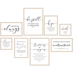 Faccito 8 Set Christian Wall Art Large Wooden Framed Farmhouse Bible Verses Home Decor Neutral Prayer Room Decor Minimalist Christian Scripture Wall Art for Home Office Living Room Bedroom Church