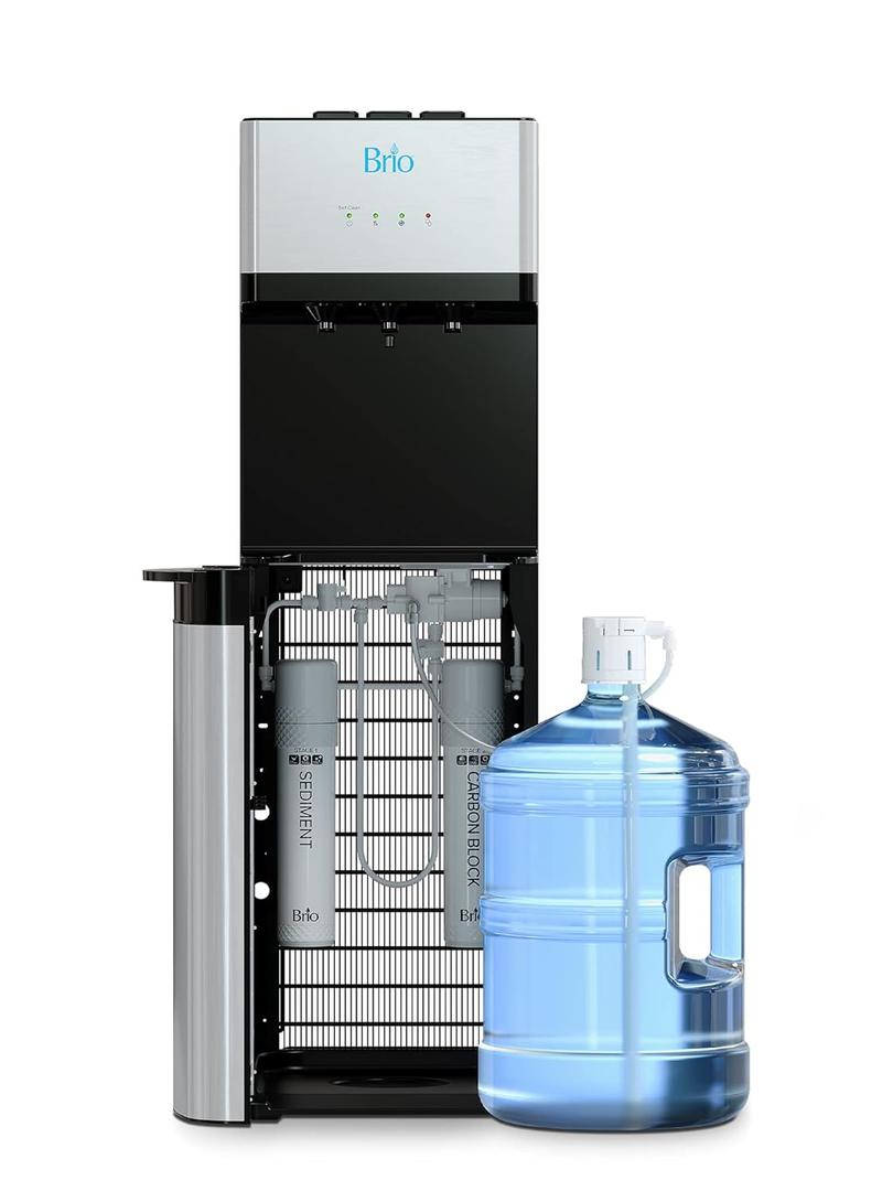 Brio 520 Bottom Load Water Cooler Dispenser for 5 Gallon Bottle w/ 2 Stage Filter | Hot Cold & Room Temp Water Options for Home & Office | Removes Chlorine, VOC's, Bad Taste & Chemicals