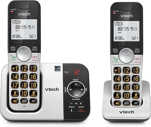 VTech VG232-2 Cordless Phone with Answering Machine - 2 Handsets, Large Backlit Display, Big Buttons, Full-Duplex Speakerphone, Caller ID, 14-Min Digital Answering System, Easy Setup - Silver/Black