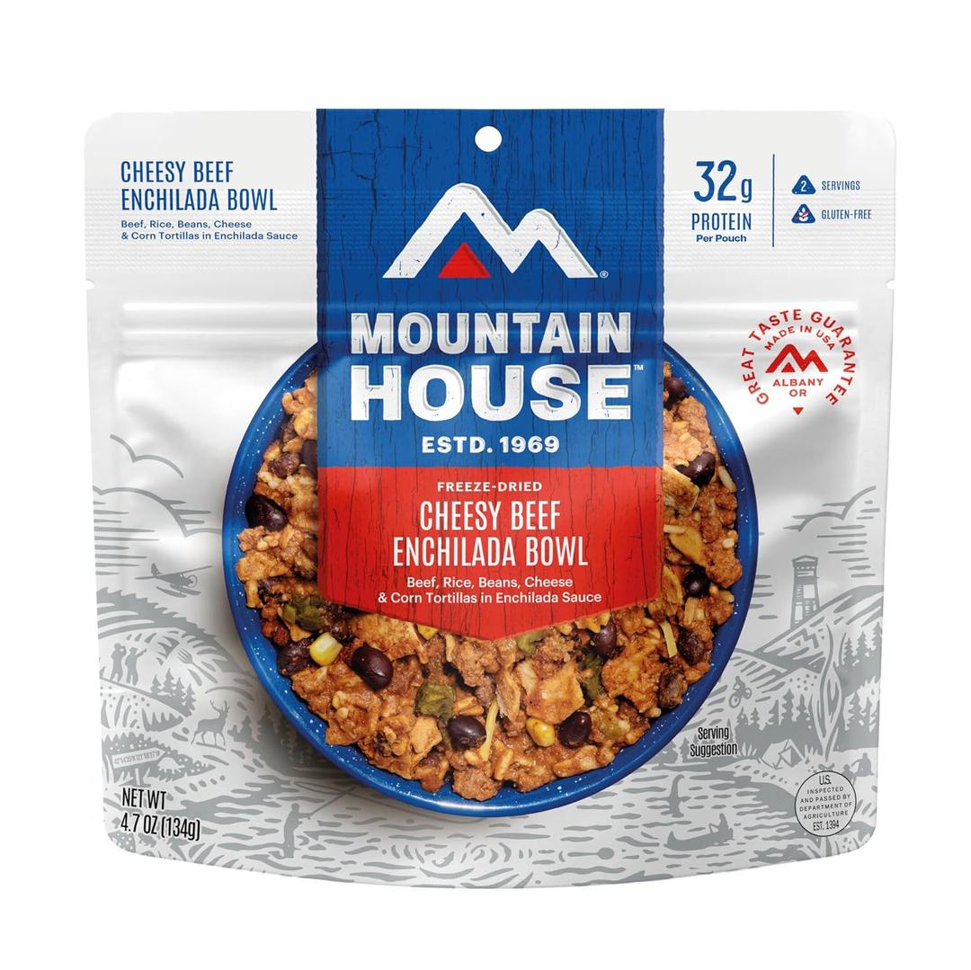Mountain House Cheesy Beef Enchilada Bowl | Freeze Dried Backpacking & Camping Food | Gluten-Free | 2 Servings (EXP 11/01/25)