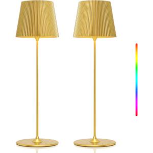 2 Pack Cordless Table Lamp,Portable RGB LED Desk Lamp,5000mAh Battery Powered,with Touch and Remote Control,Suitable for Dining Room,Bedroom, Outdoor,Coffee Shop,Night Light,Rechargeable (Gold)