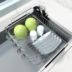 Dish Drying Rack, Expandable Stainless Steel Drainers for Kitchen Counter, Over The Racks with Utensil Holder Silver