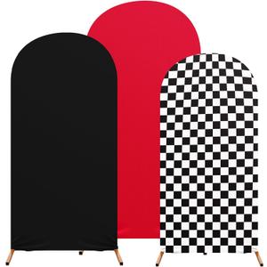 Arch Backdrop Cover Set of 3 Wedding Arch Covers Spandex Backdrop Stand 4ft, 5ft, 6ft for Wedding Birthday Banquet Boy Girl Ceremony Decoration (Black, White, Red)