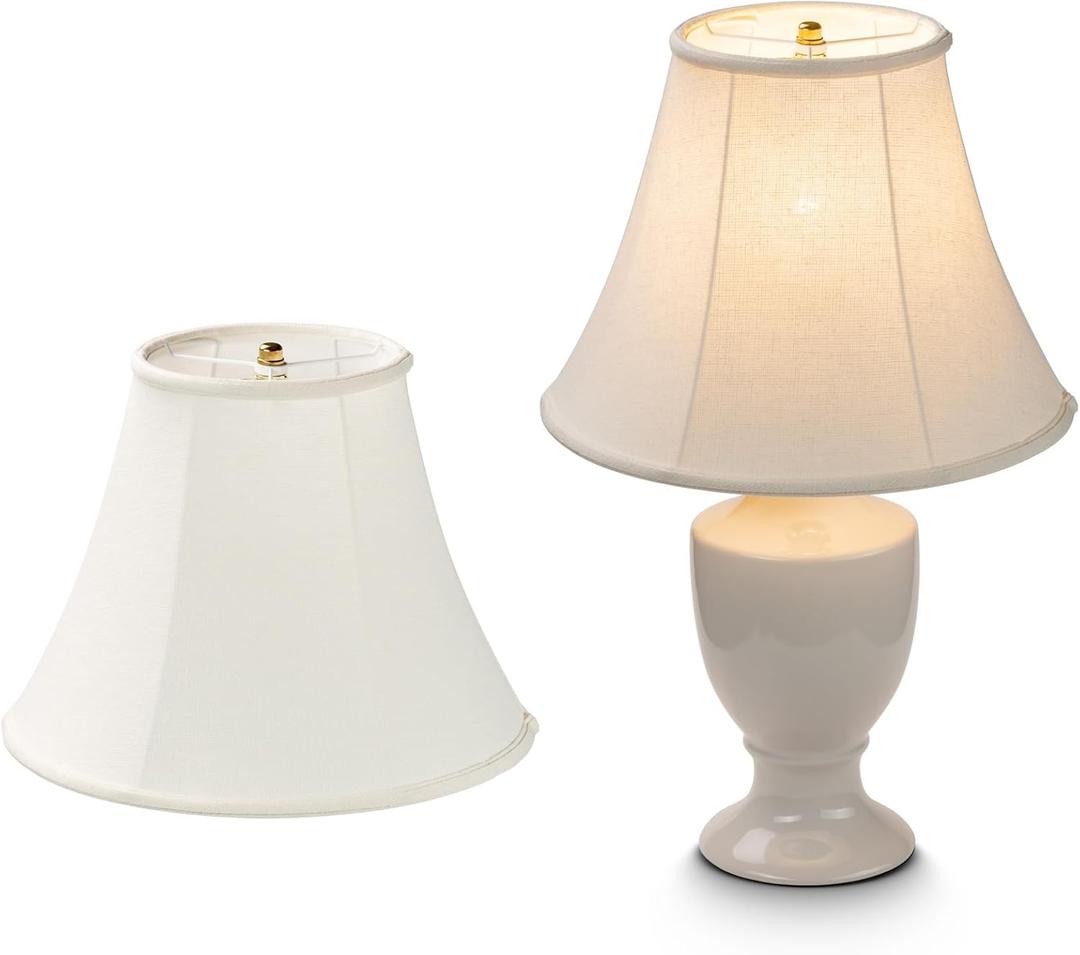 Lamp Shade Set of 2 ELFCAB, Large Barrel Lampshade for Floor Light and Table Lamp 7 x 14 x 11 Inch, DIY Fabric Natural Linen Hand Crafted, Spider (Beige)