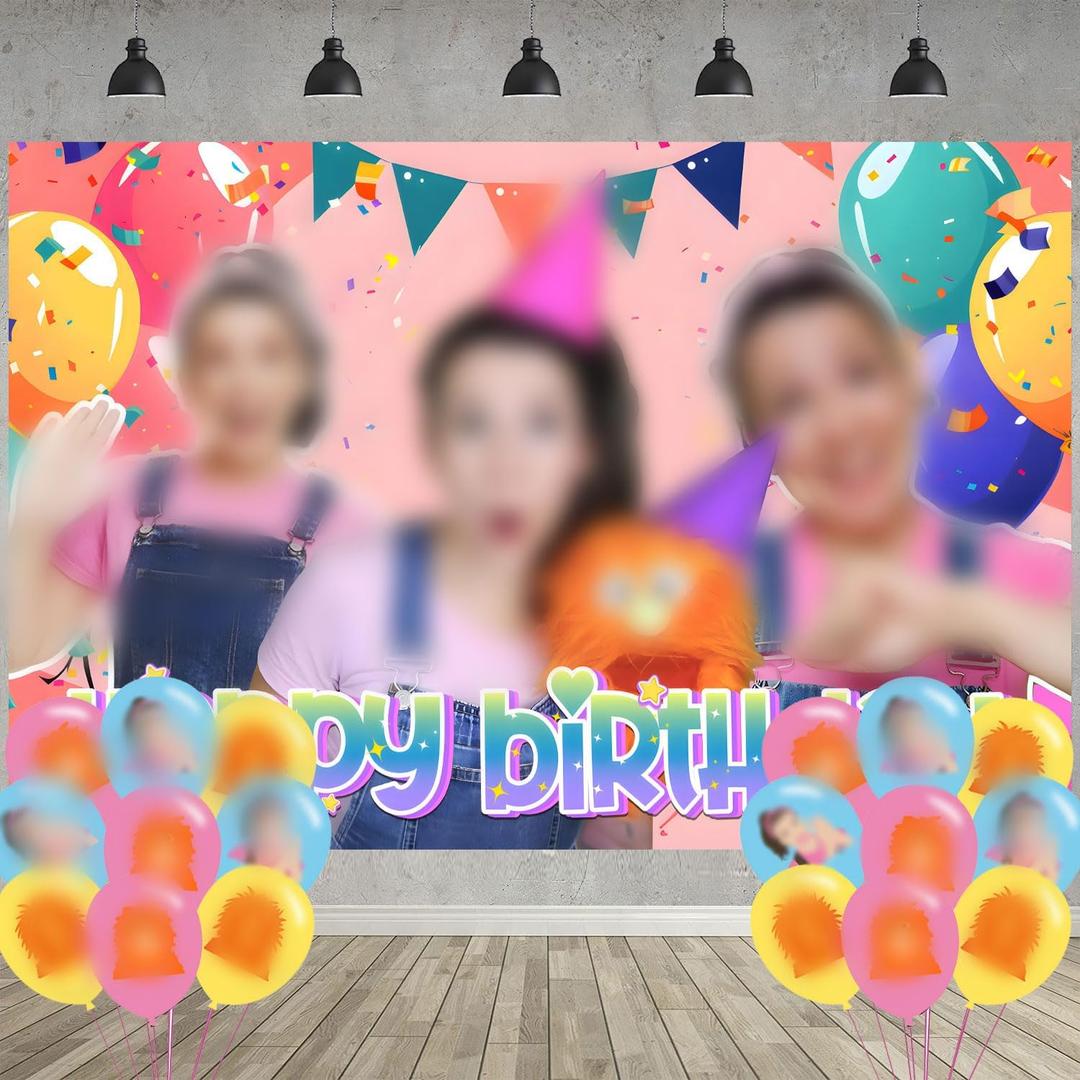 Rachel Girls Birthday Party Decoration,Rachel Party Photo Background 5 x 3 FT and 18 Pcs Balloon,Cartoon Merch Party Backdrop Supplies