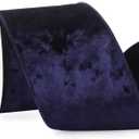 Ribbli Navy Blue Velvet Wired Ribbon 4 Inch Crushed Velvet Christmas Ribbon for Gift Wrapping Christmas Tree Decoration Crafts Wreaths Supplies-Continuous 10 Yards