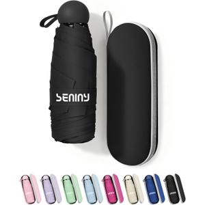 Seniny Mini Portable Travel Umbrella with Case - Compact Umbrellas for Rain & Sun UV Protection for Backpack Pocket, Lightweight Folding Small Umbrella, Tiny Purse Size UV Blocker for Kids Women Girls