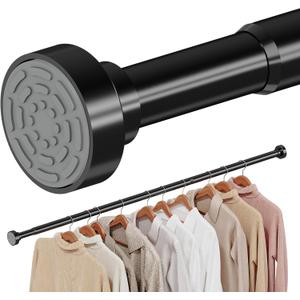 Supforce No Drilling Closet Rods for Hanging Clothes, Non Slip Tension Rod with Heavy Duty Clothes Hanging Rod, 17-69 Inches Adjustable Spring Closet Rod for Closet Wardrobe Bathroom Laundry RV, Black