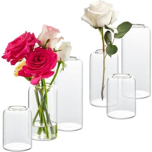 Glass Bud Vases Set of 6, Glass Cylinder Vases for Centerpieces, Bud Vases in Bulk for Wedding Party Dining Table Centerpieces, Living Room Decorative, Home Decor (Clear)