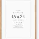 16x24 Wood Frame, Solid Oak 16x24 Poster Frames with Mat to 12x18(Openning Size is 11.7x17.7), Natural Oak 24x16 Frame, Set of 1