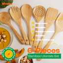 Riveira Brown Bamboo Wooden Cooking Utensils Set of 6 Natural Bamboo Wooden Spoons, Spatula, Non-Toxic, Heat-Resistant, Eco-Friendly