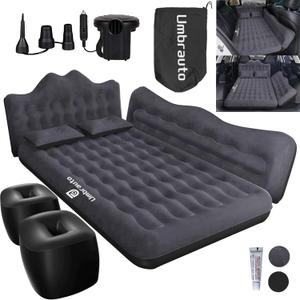 Umbrauto Inflatable Car Mattress Bed: SUV Camping Air Mattress for Truck Backseat with Pump & Pillows, Blow Up Car Sleeping Mattress for Van Back Seat (Black)