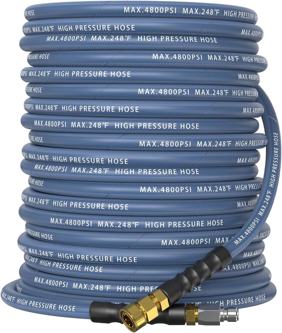 3/8" ID Pressure Washer Hose 150 ft, 4800 PSI Steel-Braided & Durable - Flexible & Kink-Resistant, Power Washer Hose with 3/8" Swivel Quick Connect, Hot/Cold Water Compatible -150 Foot, Navy