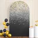 7.2FT Spandex Arch Backdrop Black Gold Sparkling, Wrinkle Free Fitted Background Cover, Glitter Gold Dot Chaira Arch for Wedding Photography Birthday Baby Shower