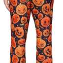 Male Halloween Sleep Loungewear Orange Scary Pumpkin Pyjama for Themed Party Black Colorful PJ's Pants Carnival Rave L
