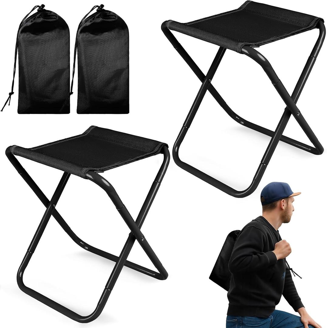 Camping Stool,2-Pack Portable Folding Stool with Carry Bag, 12in Portable Folding Chair Collapsible Camp Stool Outdoor Footstool for Travel Walking Hiking Fishing Picnic (Black(2-Pack))