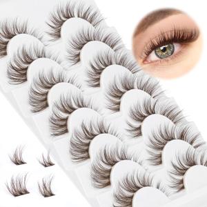 7 Pairs Mink DIY Individual Fluffy Wispy Lashes - Brown Natural Look False Eyelashes Extensions