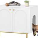 Cat Litter Box Enclosure, Hidden Litter Box Furniture Cabinet, Wooden Indoor Cat House, Side End Table, Living Room, Bedroom, White and Gold CB85003G