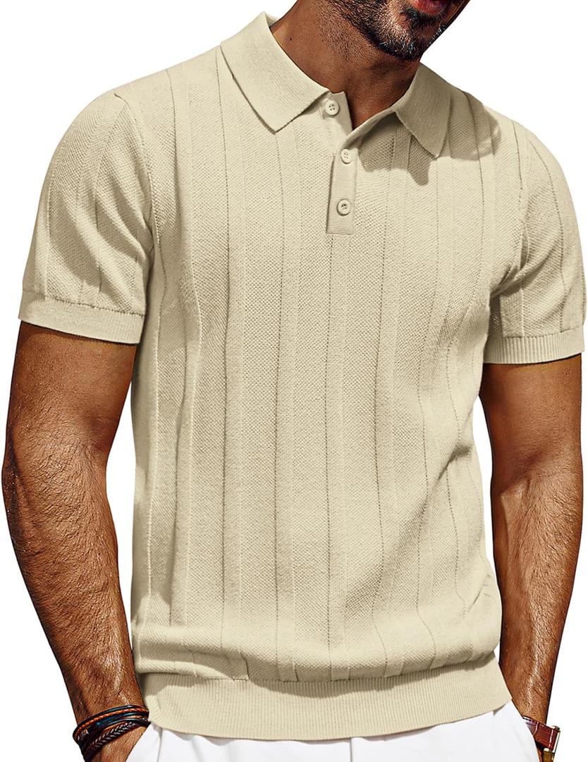 PJ PAUL JONES Mens Polo Shirts Short Sleeve Textured Knit Polo Shirt Ribbed Casual Golf Shirts, Size 2XL