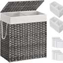 SONGMICS Laundry Hamper with Lid, 110L Clothes Hamper with 2 Removable Liner Bags, 6 Mesh Bags, Wicker Laundry Basket, Double Laundry Hamper for Bathroom, 13 x 22.4 x 23.6 Inches, Gray ULCB52WG
