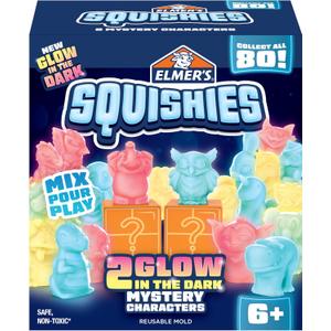 Elmer's Squishies, Kids DIY Activity Kit, Squishy Glow in the Dark Toys, Creates 2 Mystery Characters, 13 Piece Set - Slime Fun, Crafts, Holiday Gift for Ages 6+