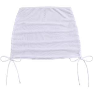 Falainetee Women's Drawstring Solid Mesh Sheer Summer Bikini Cover Up Skirt White S