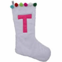 Holiday Home White Plush and Pom Poms Stocking - Monogram P