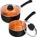 MICHELANGELO Nonstick Sauce Pan With Lid, 1QT&2QT Ceramic Saucepan, Copper Saucepans,PFAS-FREE Pot Set,Small Pots For Cooking,Multipurpose Cooking Pots Set For Home Kitchen,Dishwasher Safe