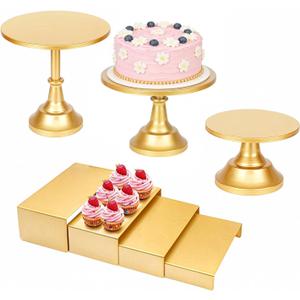 7 Pack Metal Dessert Table Display Set, Rectangular Gold Cake Stand, Metal Round Cake Pedestal Stands, Round Cupcake Display Stand for Wedding Birthday Tea Party Holiday