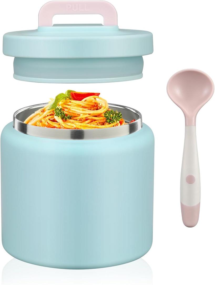 13.5 Oz Thermo Food Jar for Hot & Cold Food for Kids, Insulated Lunch Containers Hot Food Jar,Leak-Proof Vacuum Stainless Steel Wide Mouth Lunch Soup Thermo for School (Ice Blue (13.5OZ))
