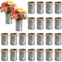 Rustic Vase for Table Centerpieces 4.33 Inch Small Petite Flower Vase with Twine Bow Vintage Farmhouse Decor for Wedding Reception Dining, Home Galvanized Metal Buckets (Iron Color, 24 Pcs)