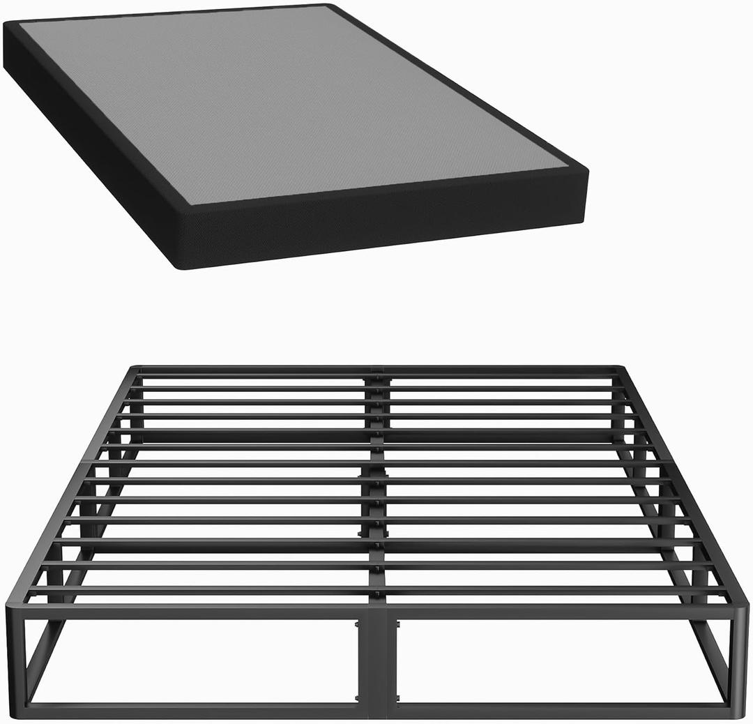 Superay Queen Box Spring, 10 inch Box Spring for Queen Bed, Heavy Duty Metal Bed Frame with Fabric Cover, 3000lbs Max Weight Capacity Bed Base Mattress Foundation, Easy Assembly, Noise Free, Black