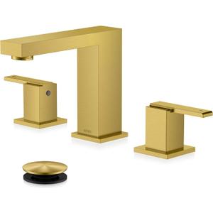 KENES Brushed Gold Widespread Bathroom Faucet 3 Hole Bathroom Sink Faucet Gold Two Handle, 8-Inch 3 Pieces Bathroom Vanity Faucet with Pop Up Drain & Supply Lines, KE-9050-4-P