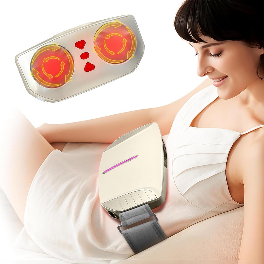 Double Disc Abdominal Massager with Heat, Stomach Massager for Digestion, Belly Cellulite Massage for Flattening Belly, Relieves Discomfort Caused by Bloating, Constipation,Stomach Pain (White)