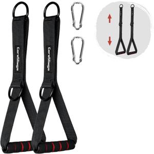 CoreSlings Cable Machine Handles with Finger Straps for gripping Forearm Strength Training, Workout Handles Cable attachments for Gym, Resistance Bands Handles. (Black)