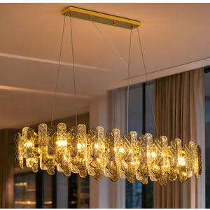 WECHAET 35.4″ Gold Rectangle Crystal Chandelier for Dining Room Light Fixture, 10-Light Modern Rectangular Chandelier for Living Room Kitchen Island Light Fixture Pendant Lights